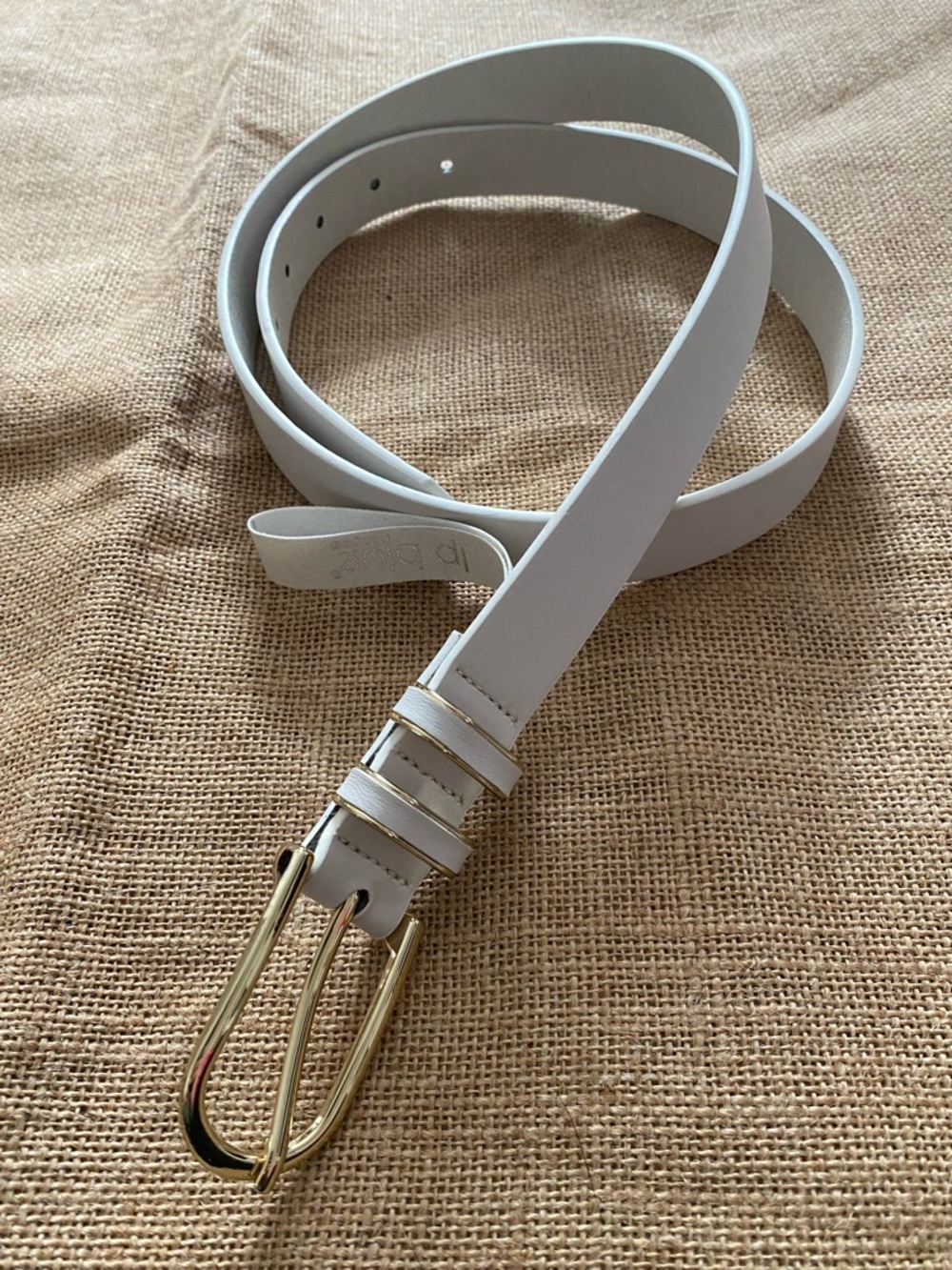 LP Blue Linea Pelle Vegan Leather Belt White Gold Tone Hardware Large